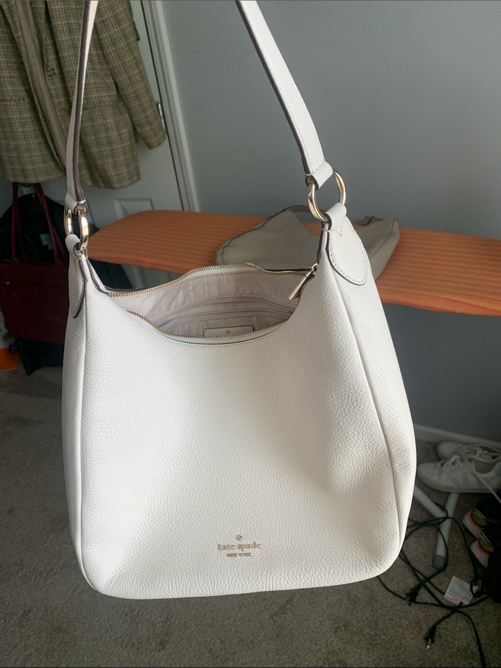 kate spade Cream Pebbled Leather Shoulder Hobo with Gold Accents